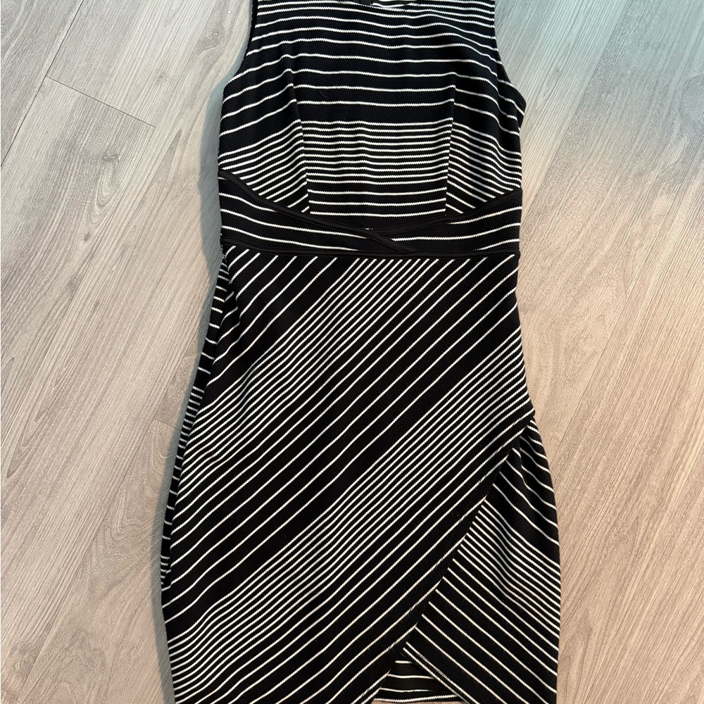 White House Black Market Black & White Striped Sleeveless stretchy Dress